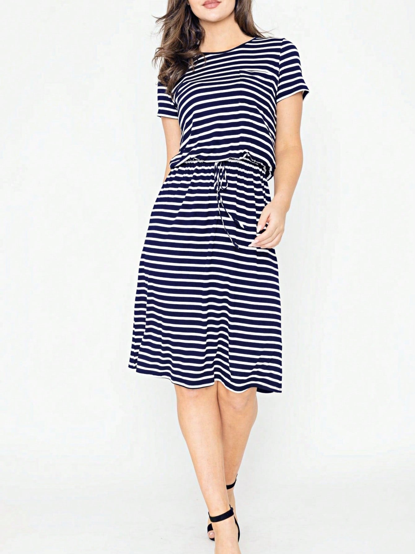 Boho Retro Gingham Rayon Summer Cool Soft Half Sleeve Ruffle Bell Stripe Midi Dress