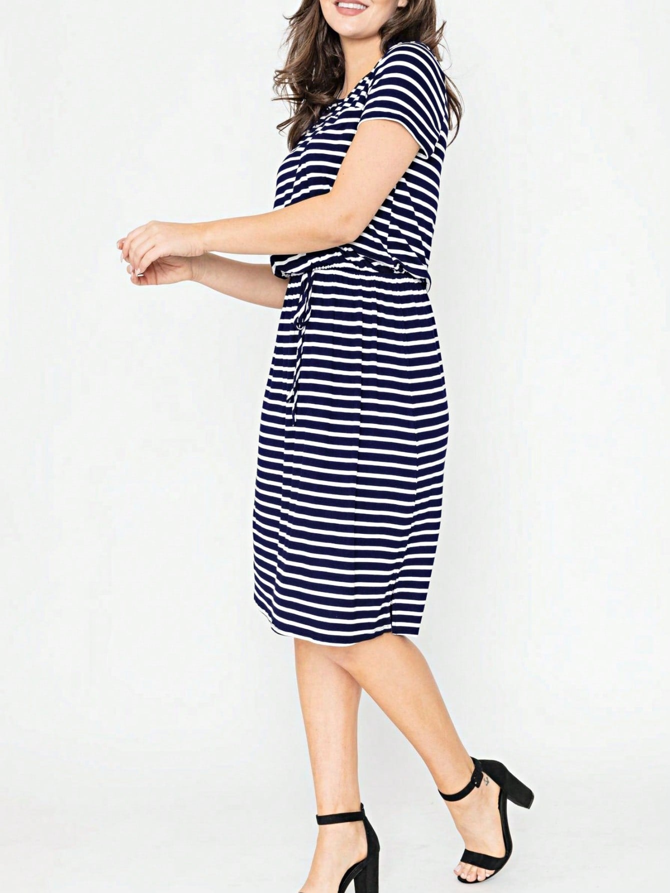 Boho Retro Gingham Rayon Summer Cool Soft Half Sleeve Ruffle Bell Stripe Midi Dress