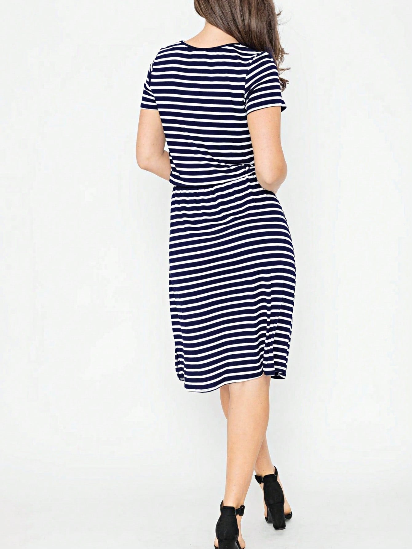Boho Retro Gingham Rayon Summer Cool Soft Half Sleeve Ruffle Bell Stripe Midi Dress