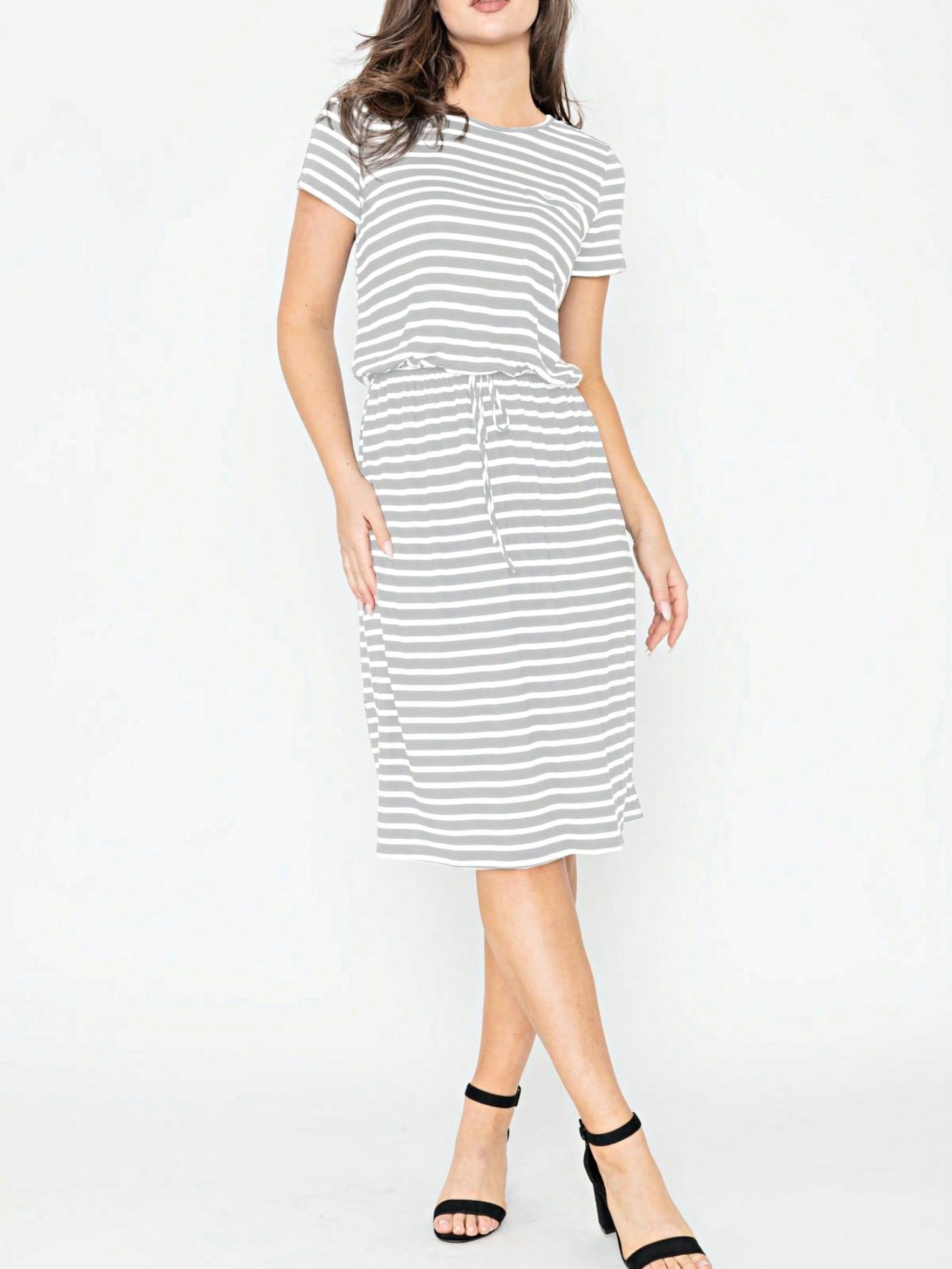 Boho Retro Gingham Rayon Summer Cool Soft Half Sleeve Ruffle Bell Stripe Midi Dress