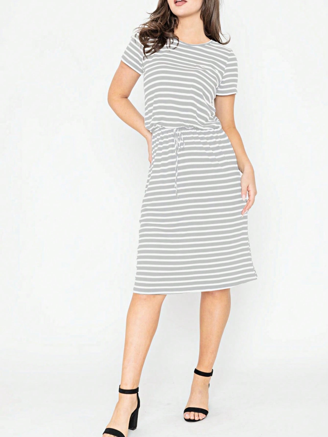 Boho Retro Gingham Rayon Summer Cool Soft Half Sleeve Ruffle Bell Stripe Midi Dress