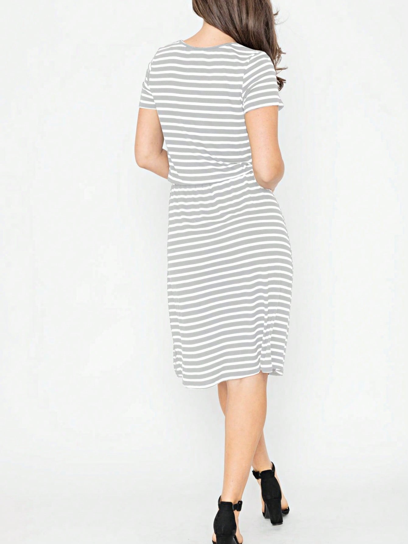 Boho Retro Gingham Rayon Summer Cool Soft Half Sleeve Ruffle Bell Stripe Midi Dress