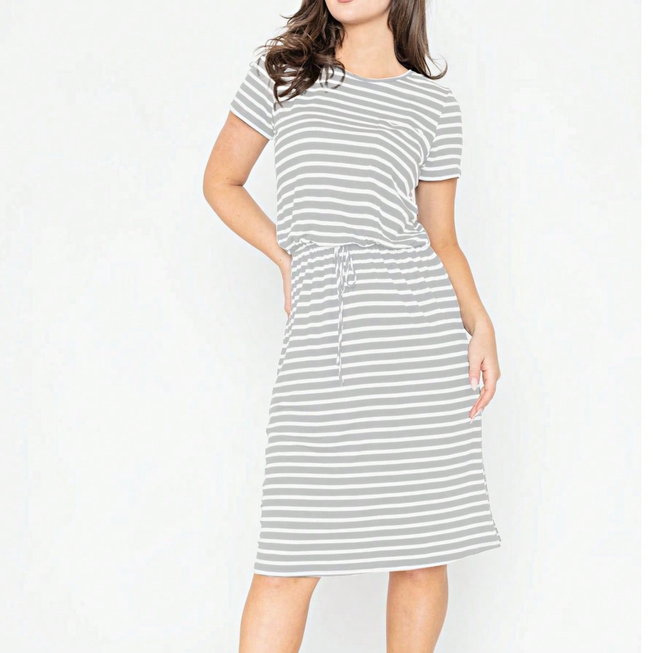 Boho Retro Gingham Rayon Summer Cool Soft Half Sleeve Ruffle Bell Stripe Midi Dress