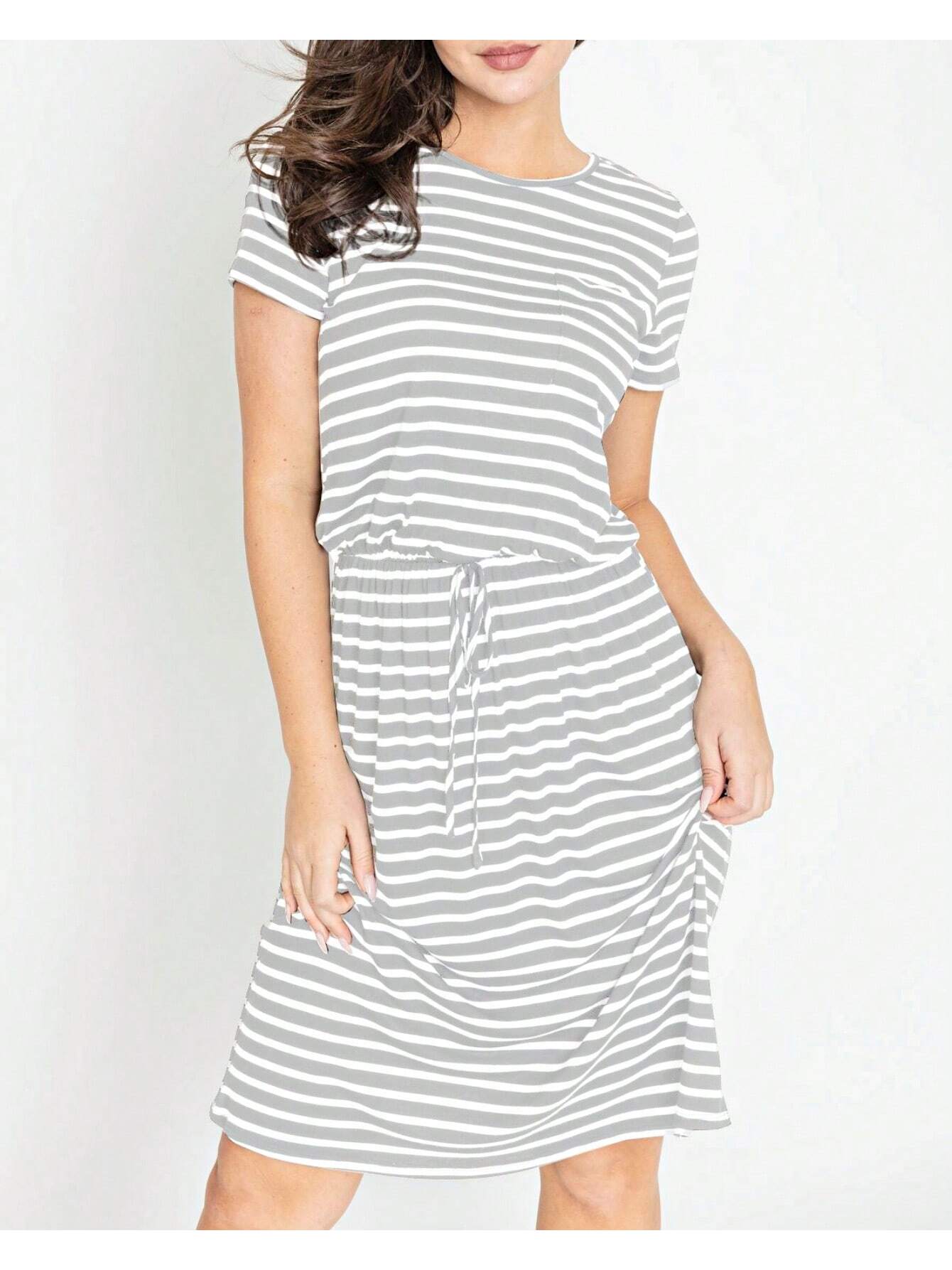Boho Retro Gingham Rayon Summer Cool Soft Half Sleeve Ruffle Bell Stripe Midi Dress