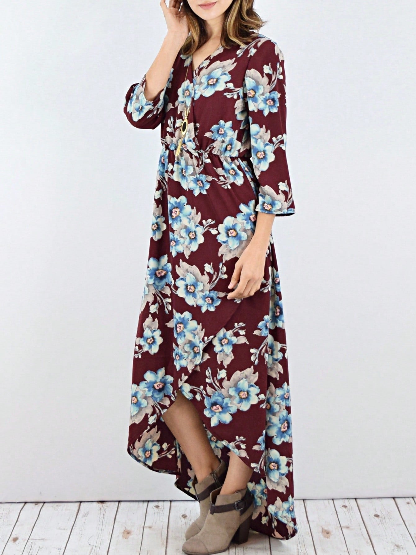 Boho Retro Polka Dot Rayon Mix Casual  Maxi Dress With Folded Cap Sleeve Side Pockets Versatile Summer Dress For Women