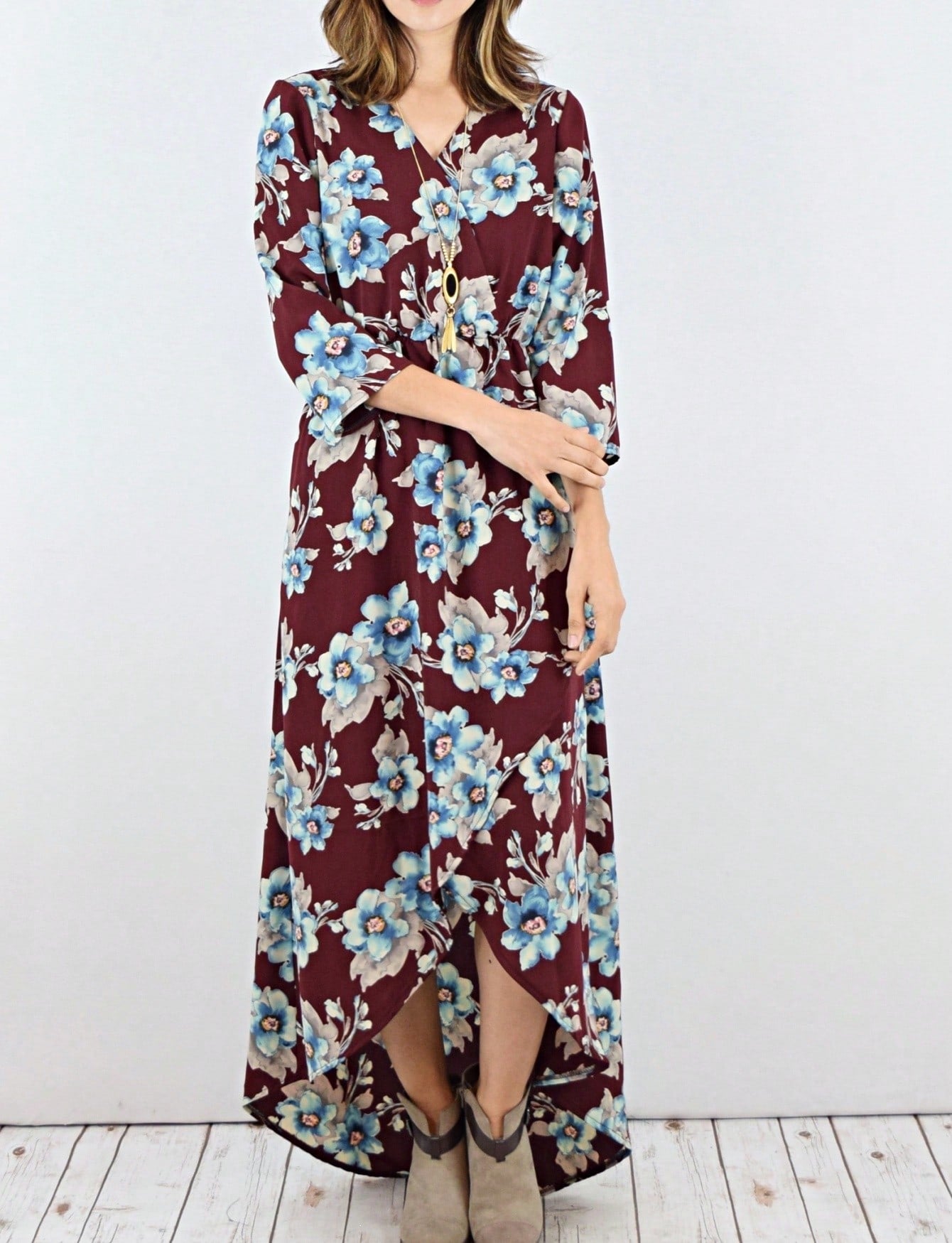 Boho Retro Polka Dot Rayon Mix Casual  Maxi Dress With Folded Cap Sleeve Side Pockets Versatile Summer Dress For Women