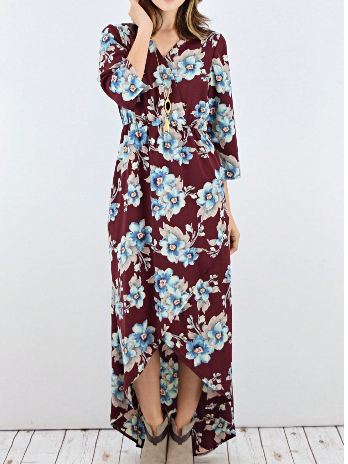 Boho Retro Polka Dot Rayon Mix Casual  Maxi Dress With Folded Cap Sleeve Side Pockets Versatile Summer Dress For Women