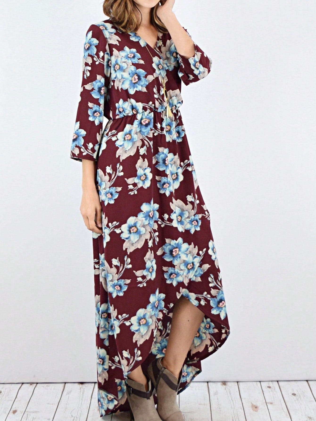 Boho Retro Polka Dot Rayon Mix Casual  Maxi Dress With Folded Cap Sleeve Side Pockets Versatile Summer Dress For Women