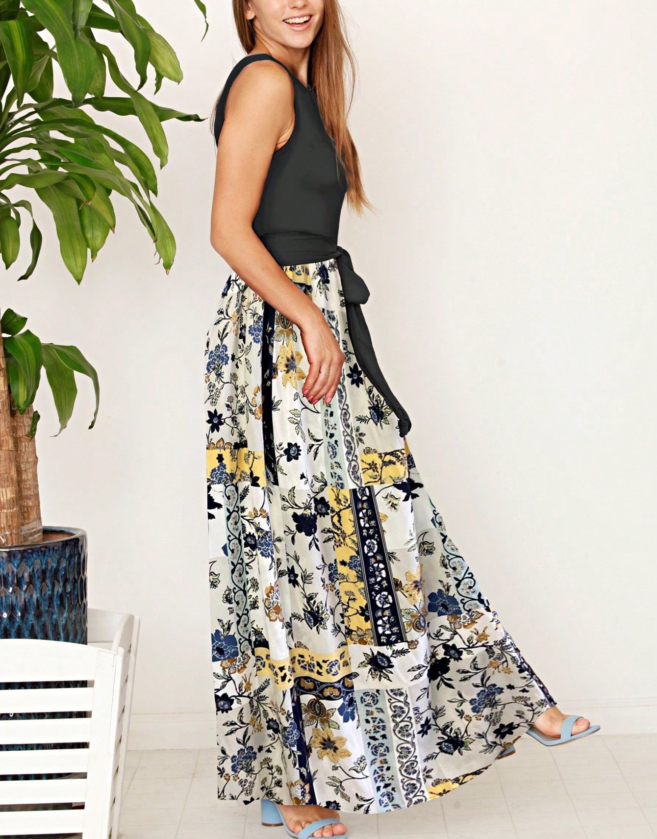 Elegant Floral Maxi Dress With Plunging Neckline Short Sleeve Surplice Sash Versatile Summer Dress For Women