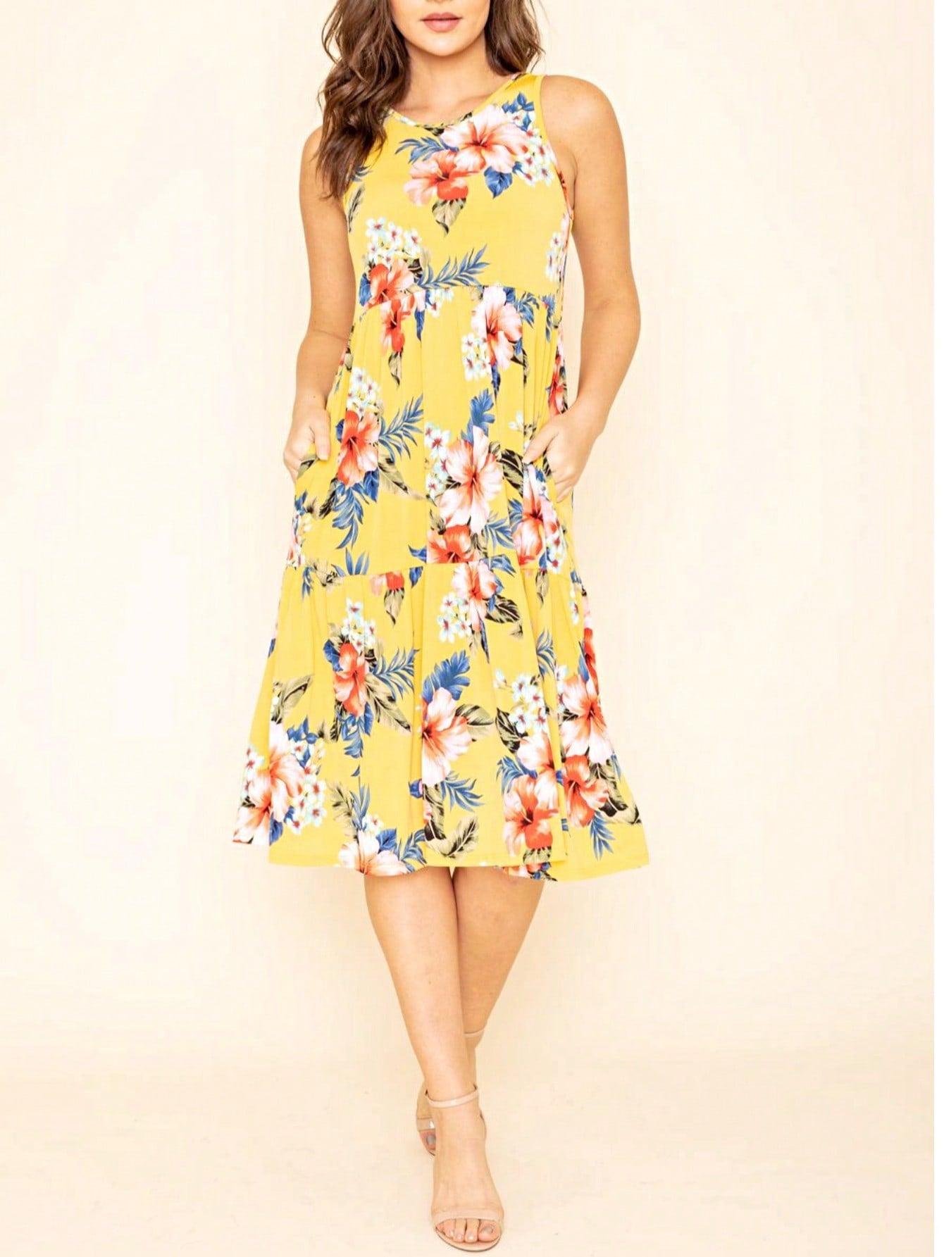 Vintage Boho Summer Fall Pink Teal Polka Dot Stripe Shift Swing Tiered Sleeveless Southern Midi Dress | Small-3 XL Plus