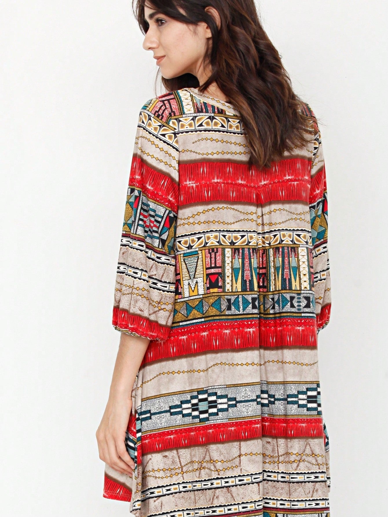 Summer Boho Retro Ditsy Floral  Notch Neck Bubble Sleeve Y2K Tiered Color Block Dress|  Small -3 XL