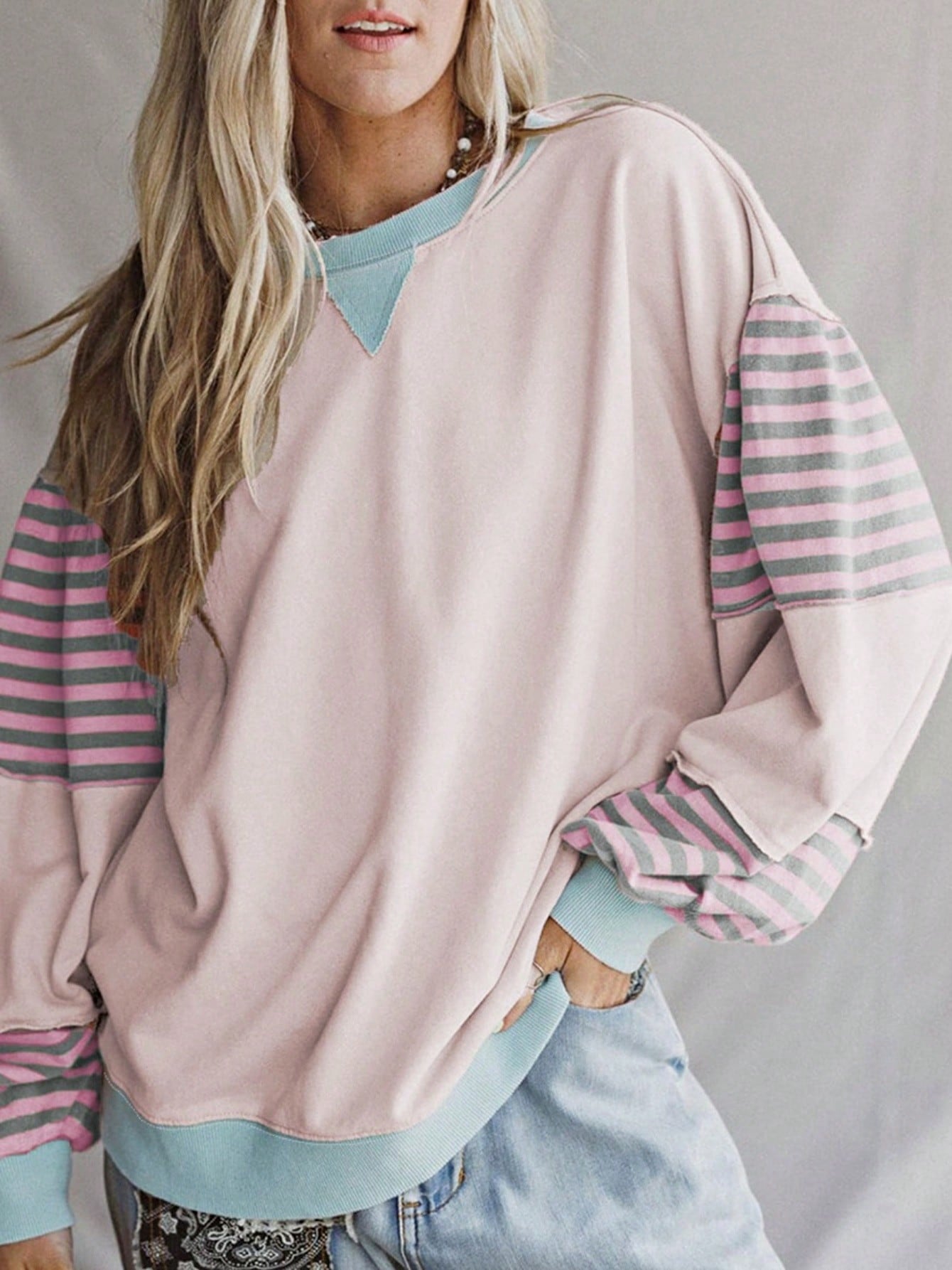 Boho Retro Cream Beige Vintage 90's Star Jean Patch Cotton Mix Long Sleeve Top Pull Over Dolman Sleeve Sweatshirt Pullover