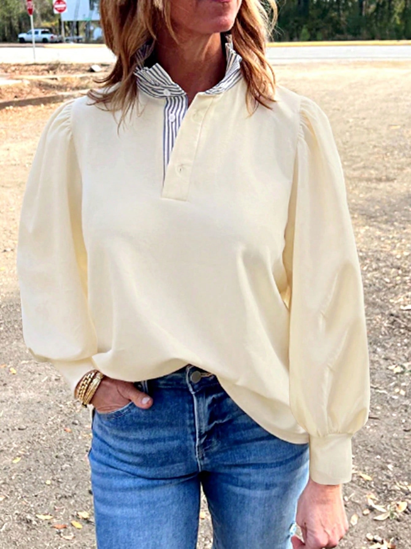 Boho Retro Cream Beige Vintage 90's Star Jean Patch Cotton Mix Long Sleeve Top Pull Over Dolman Sleeve Sweatshirt Pullover