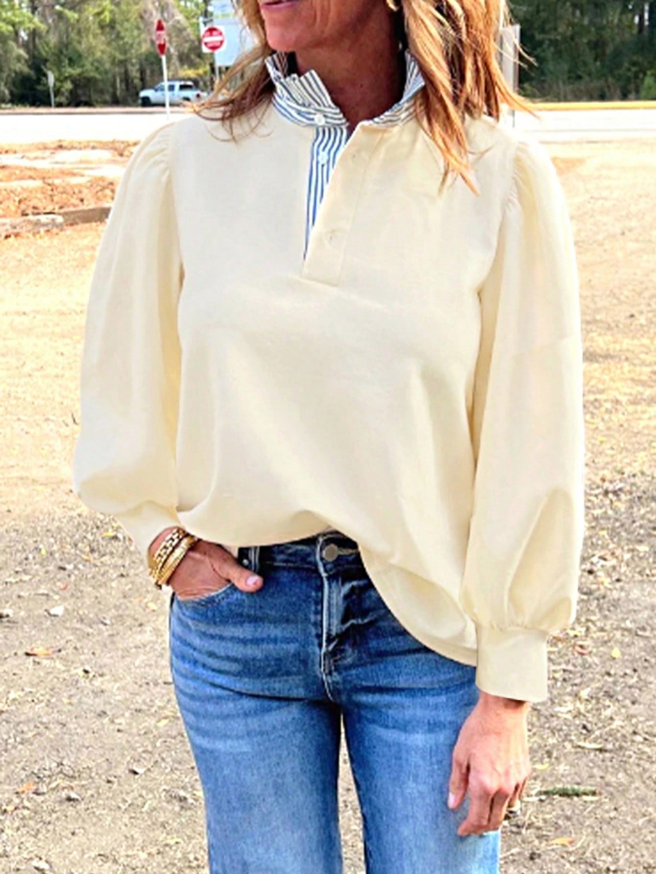Boho Retro Cream Beige Vintage 90's Star Jean Patch Cotton Mix Long Sleeve Top Pull Over Dolman Sleeve Sweatshirt Pullover