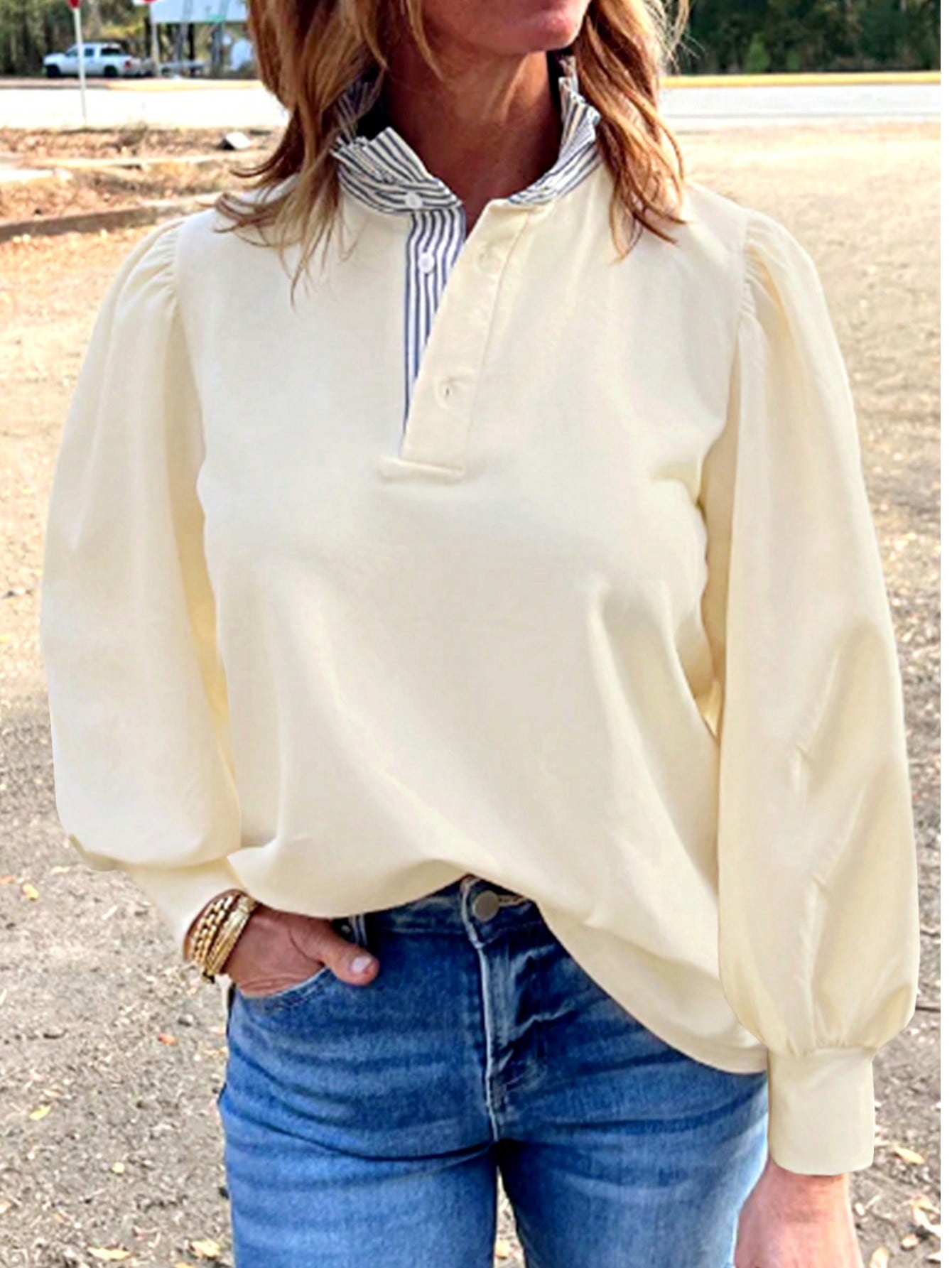 Boho Retro Cream Beige Vintage 90's Star Jean Patch Cotton Mix Long Sleeve Top Pull Over Dolman Sleeve Sweatshirt Pullover