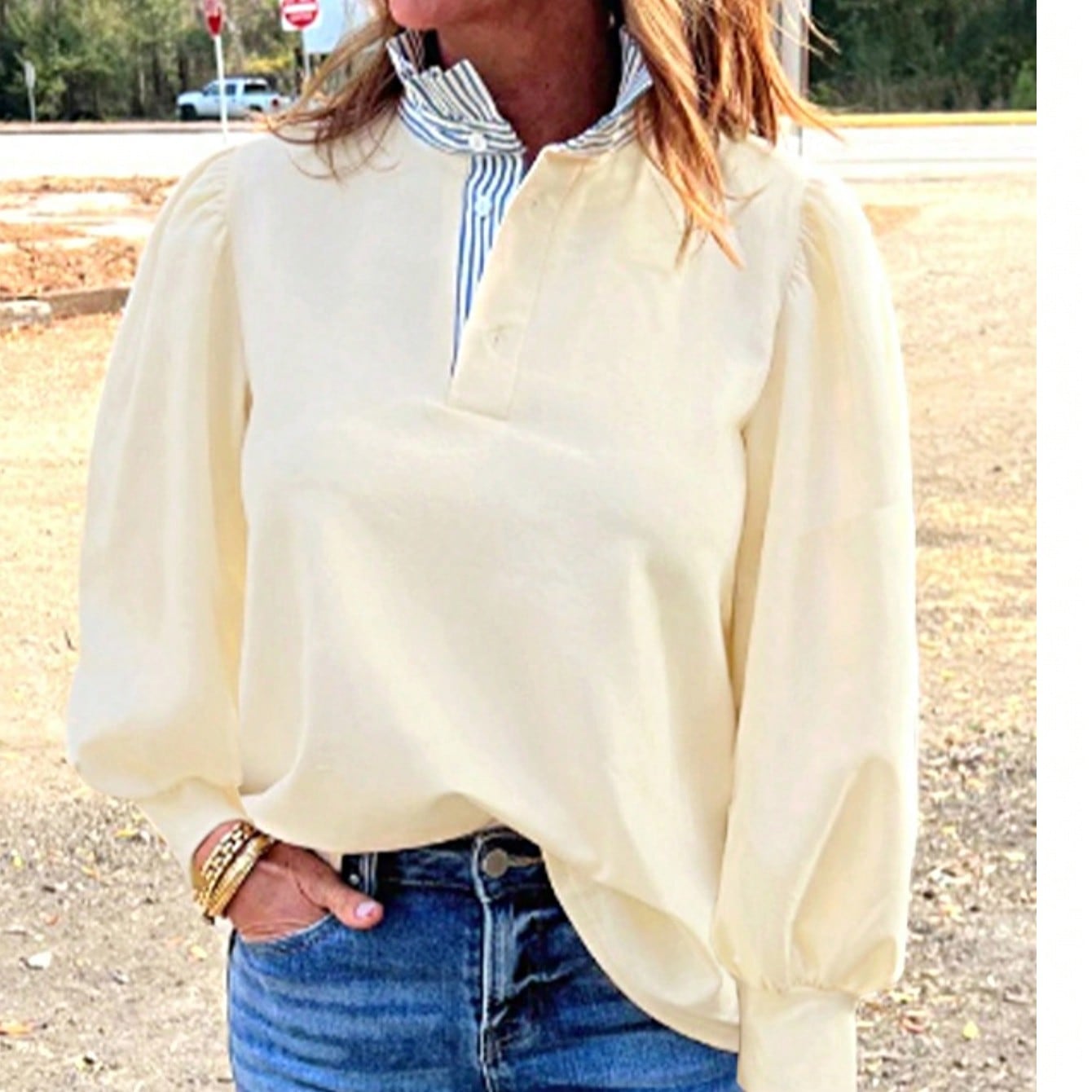 Boho Retro Cream Beige Vintage 90's Star Jean Patch Cotton Mix Long Sleeve Top Pull Over Dolman Sleeve Sweatshirt Pullover