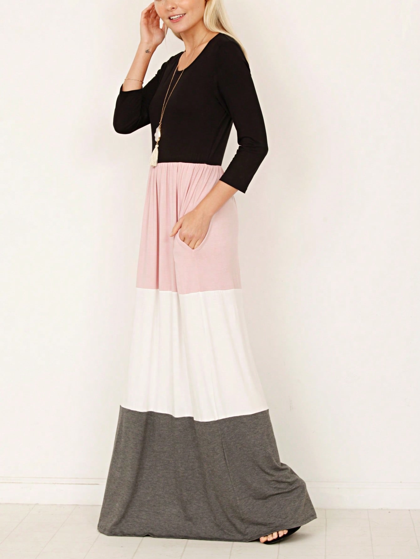 Elegant Stripe Maxi Dress With Side Pockets Versatile Summer Dress For Women