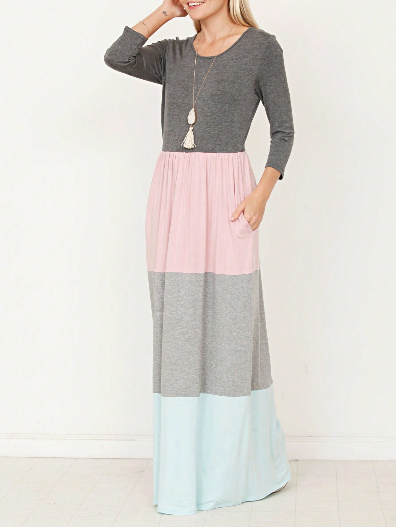 Elegant Stripe Maxi Dress With Side Pockets Versatile Summer Dress For Women