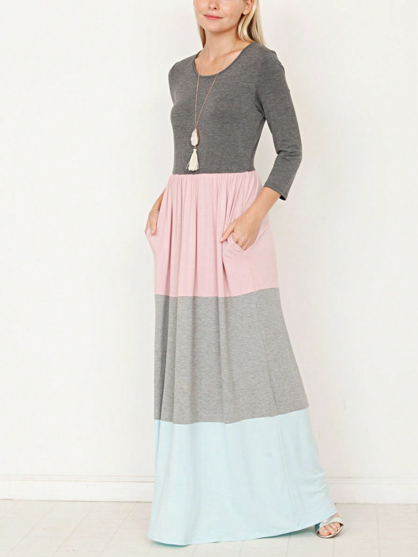 Elegant Stripe Maxi Dress With Side Pockets Versatile Summer Dress For Women