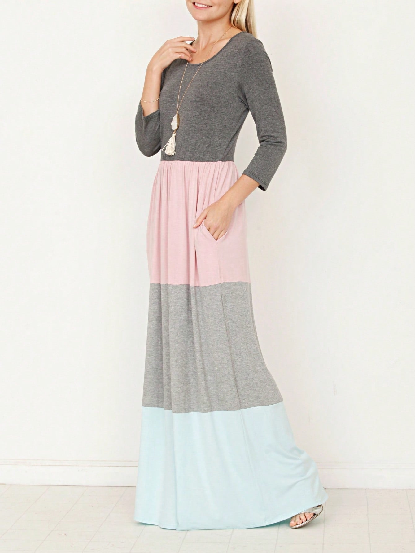 Elegant Stripe Maxi Dress With Side Pockets Versatile Summer Dress For Women