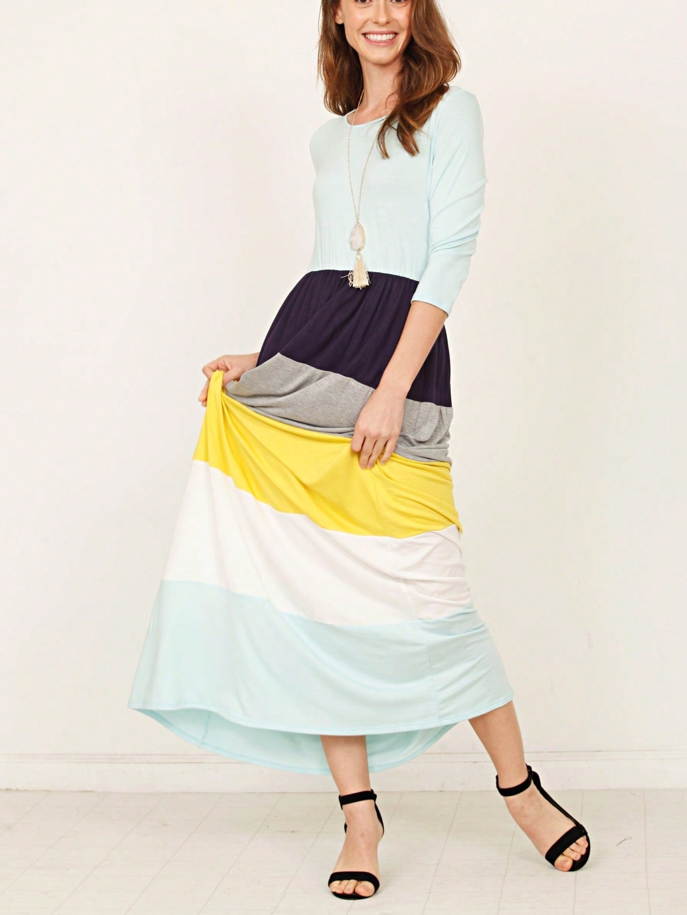 Elegant Stripe Maxi Dress With Side Pockets Versatile Summer Dress For Women