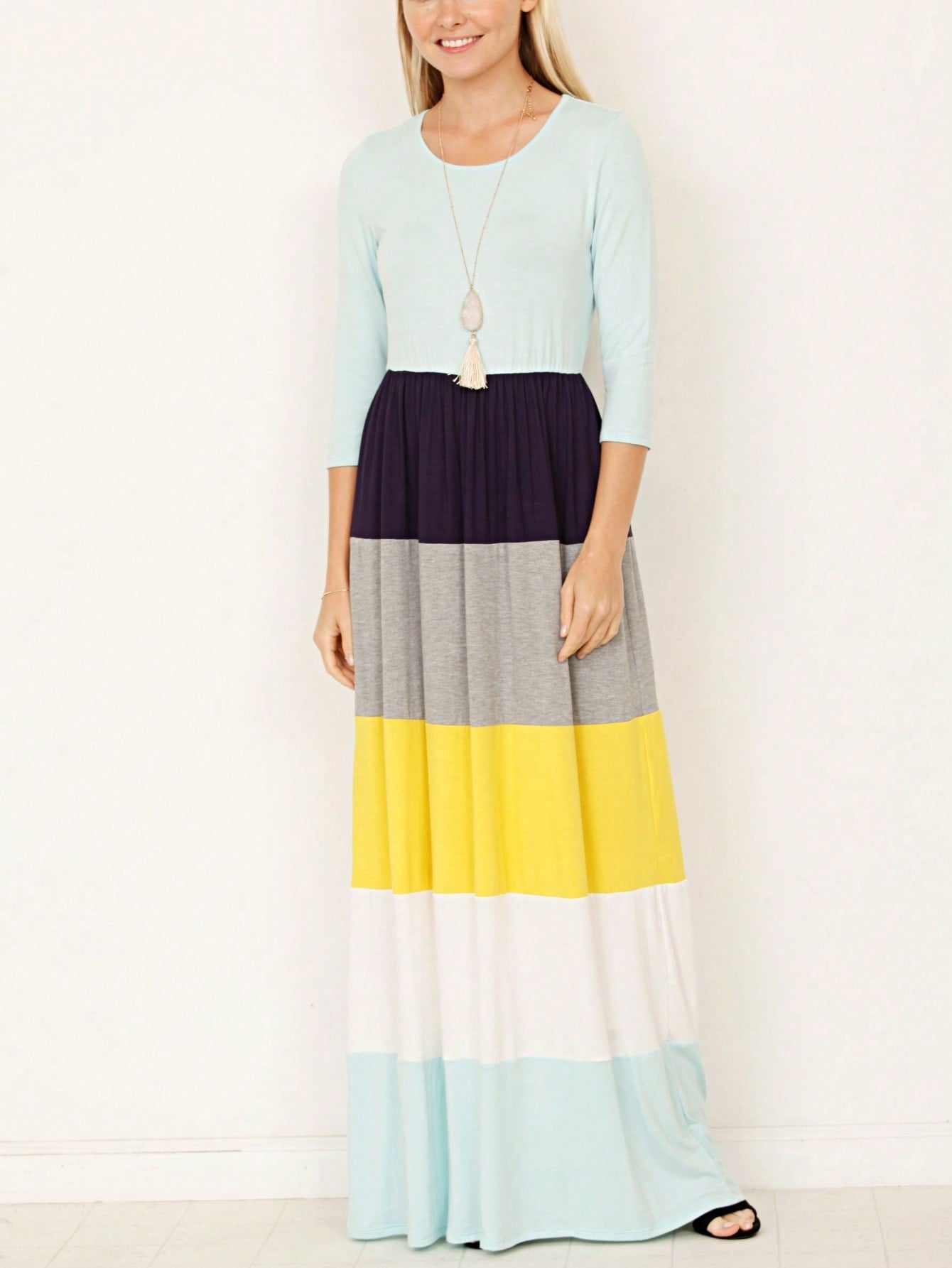 Elegant Stripe Maxi Dress With Side Pockets Versatile Summer Dress For Women