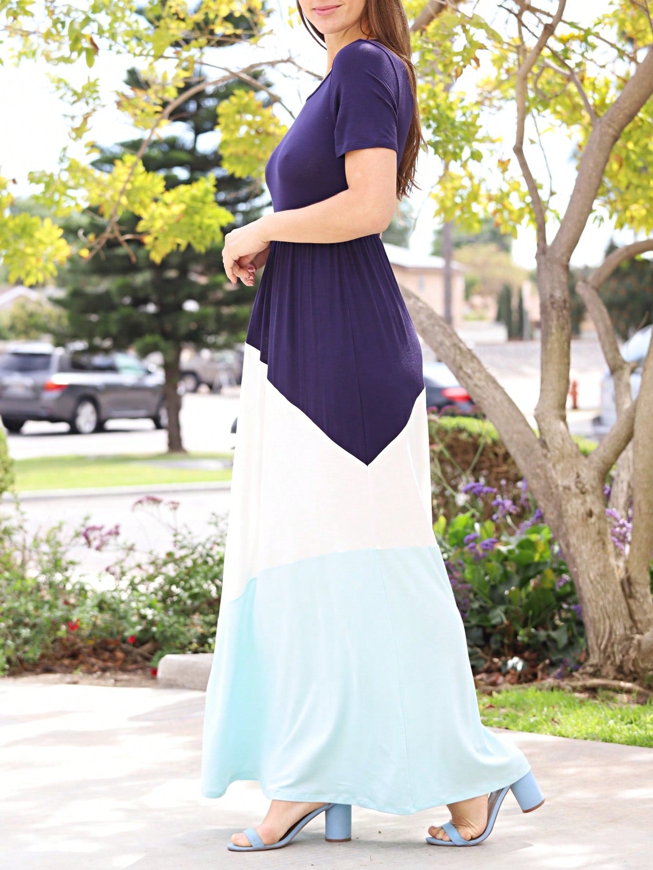 Elegant Stripe Maxi Dress With Side Pockets Versatile Summer Dress For Women