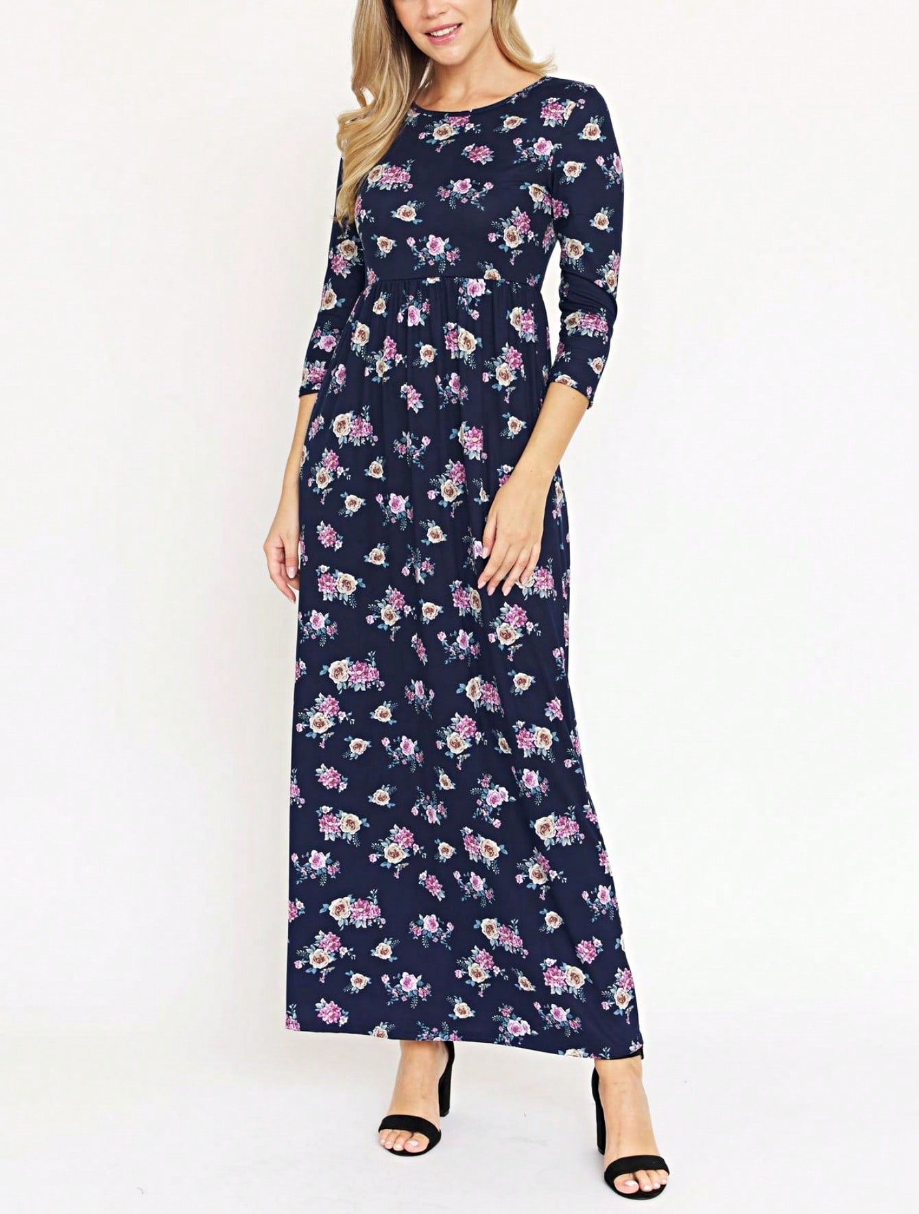 Tiered Tropical Short Sleeve Leaves Floral  Maxi Long Woven Dress