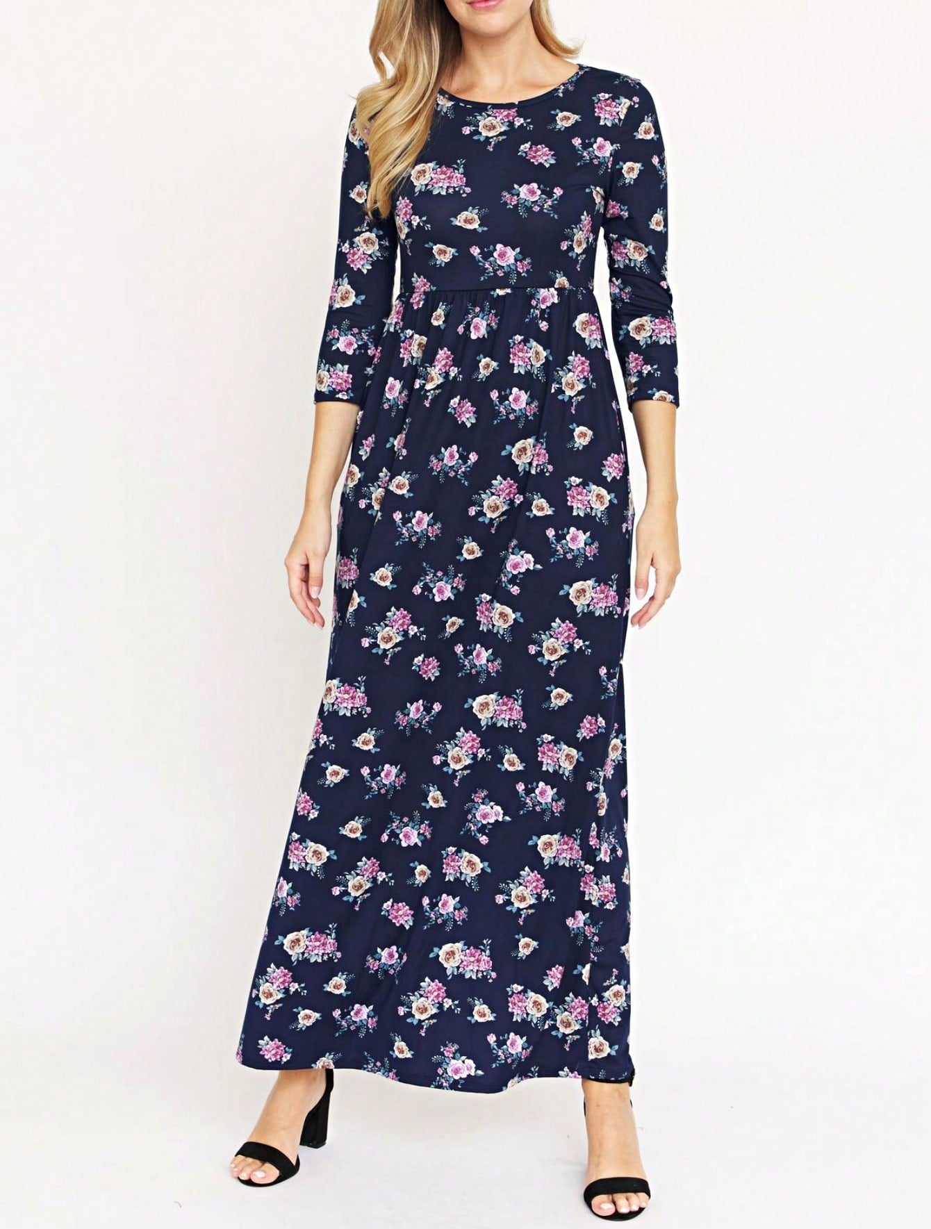 Tiered Tropical Short Sleeve Leaves Floral  Maxi Long Woven Dress