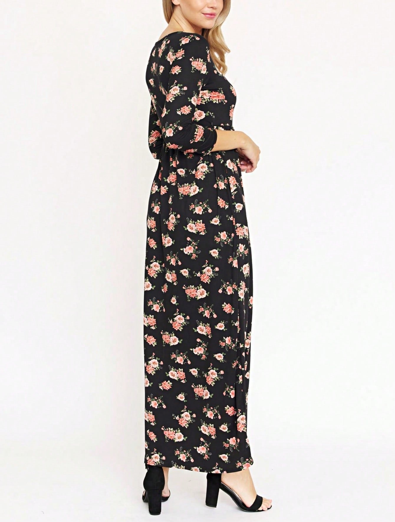 Tiered Tropical Short Sleeve Leaves Floral  Maxi Long Woven Dress