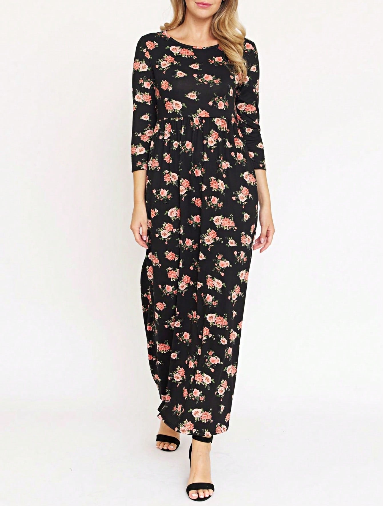 Tiered Tropical Short Sleeve Leaves Floral  Maxi Long Woven Dress