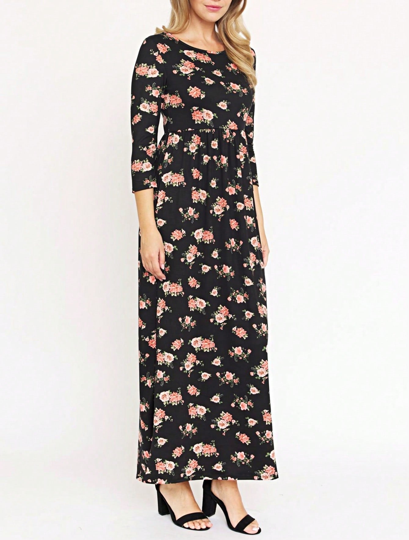 Tiered Tropical Short Sleeve Leaves Floral  Maxi Long Woven Dress