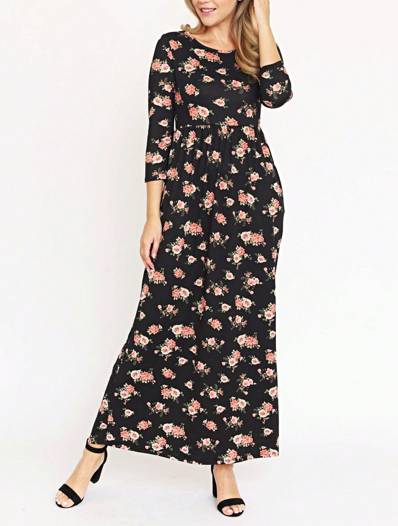 Tiered Tropical Short Sleeve Leaves Floral  Maxi Long Woven Dress