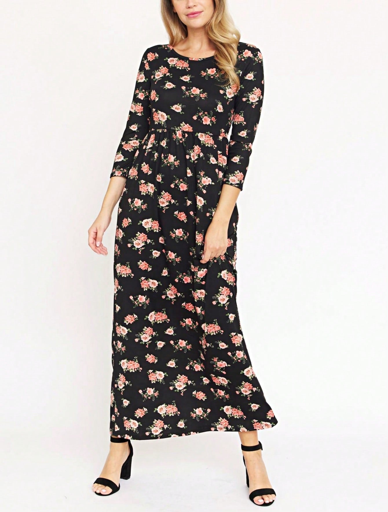 Tiered Tropical Short Sleeve Leaves Floral  Maxi Long Woven Dress