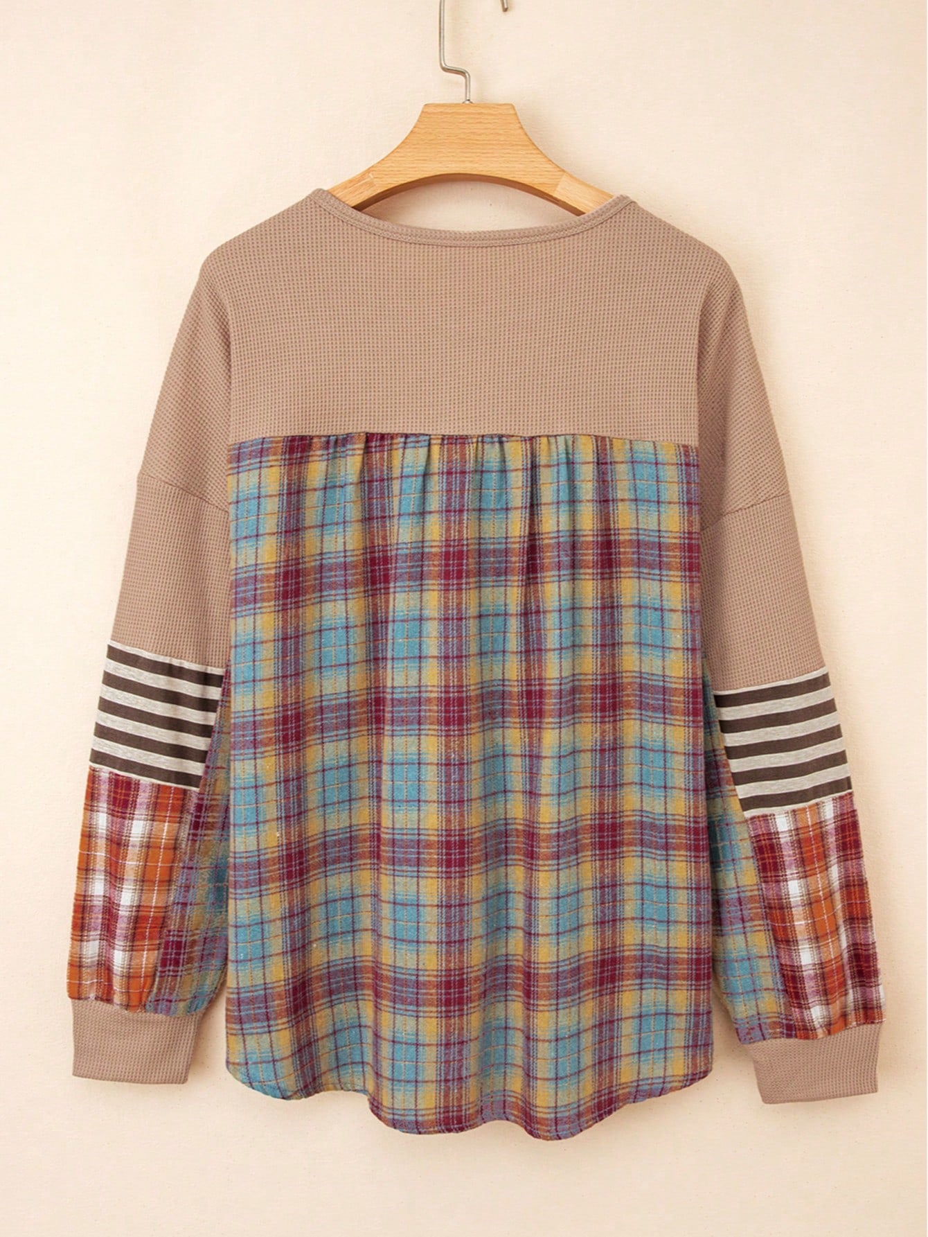 Boho Retro Vintage 90's Stripe Cotton Drop Shoulder Over Size V Neck Rugby  Preppy Shirt  Top Pullover Sweater