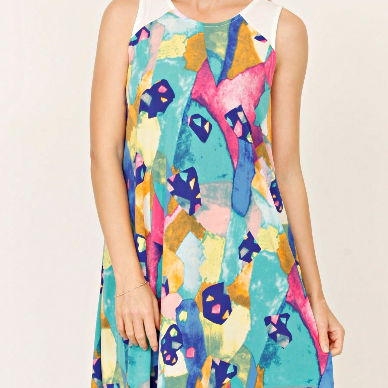 Boho Retro Tiered Front Tie Bow Polka Dot Dress Pink Blue Puff Sleeves