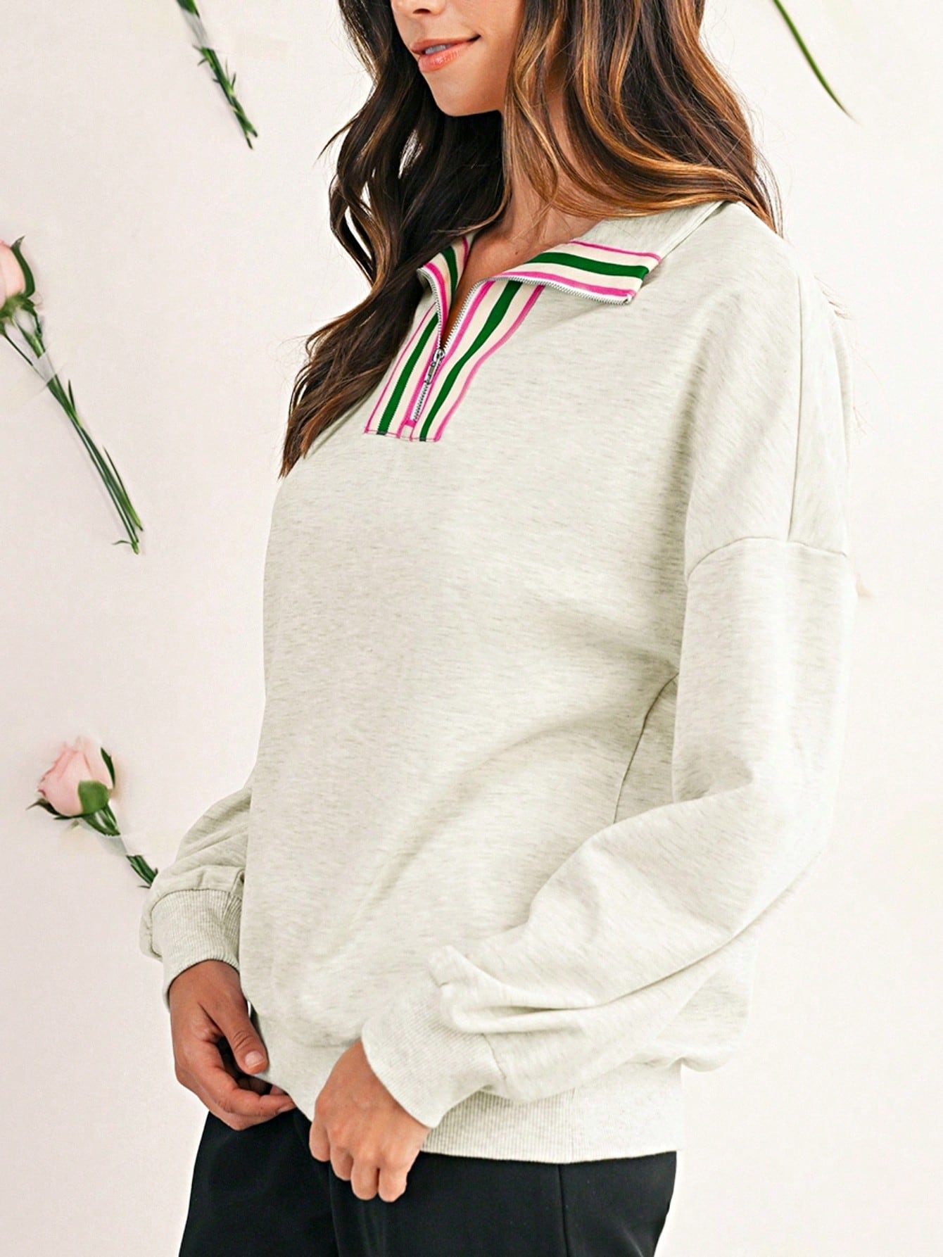 Boho Retro Vintage 90's Cotton Vanilla Beige Button Waffle Patchwork Long Pocket Sleeve Henley Knit Top Sweat Shirt Pullover