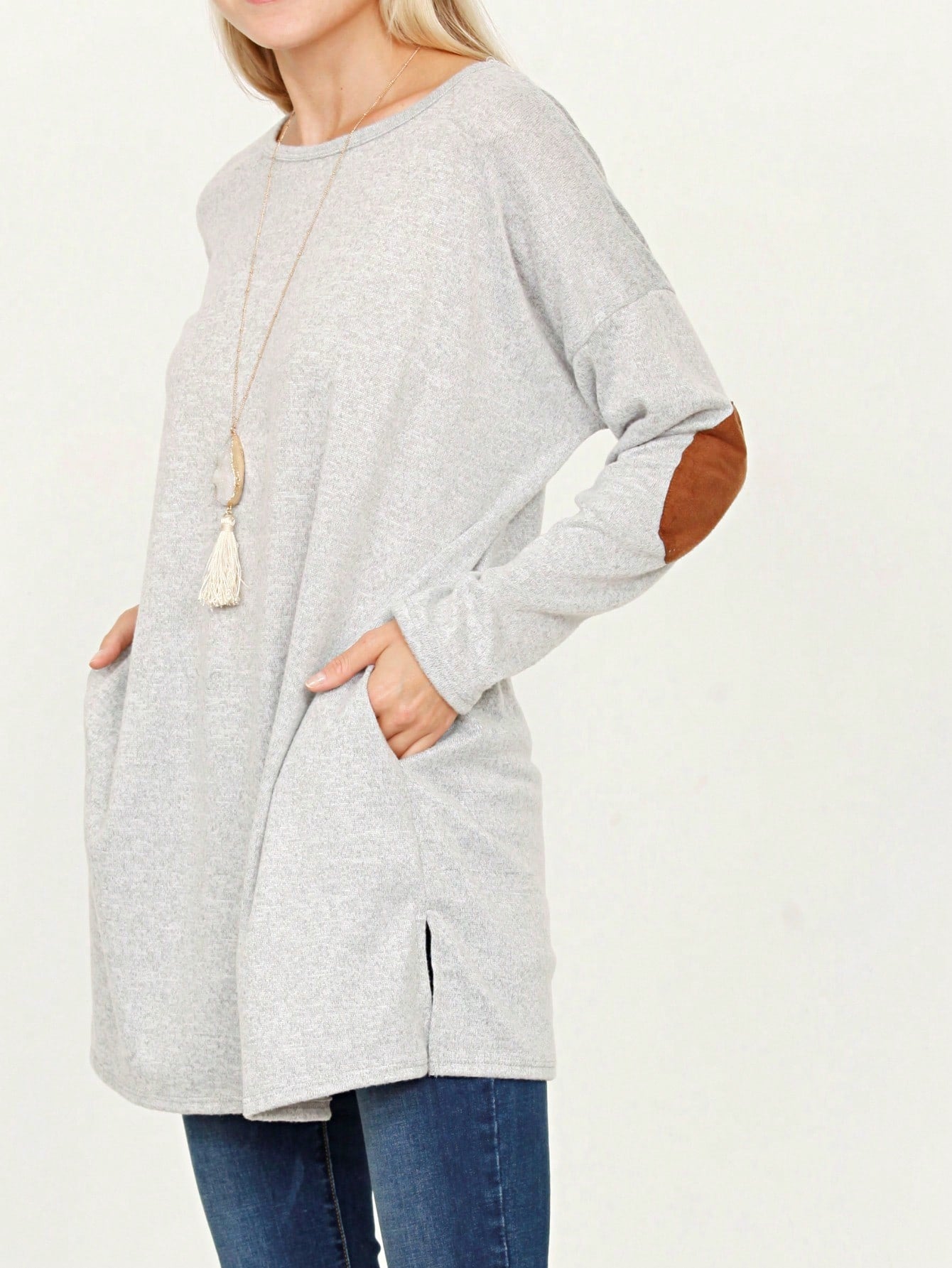 Boho Retro 90'sCheckered Solid Raglan Drop Shoulder Knit Top Sweatshirt Pullover Tunic