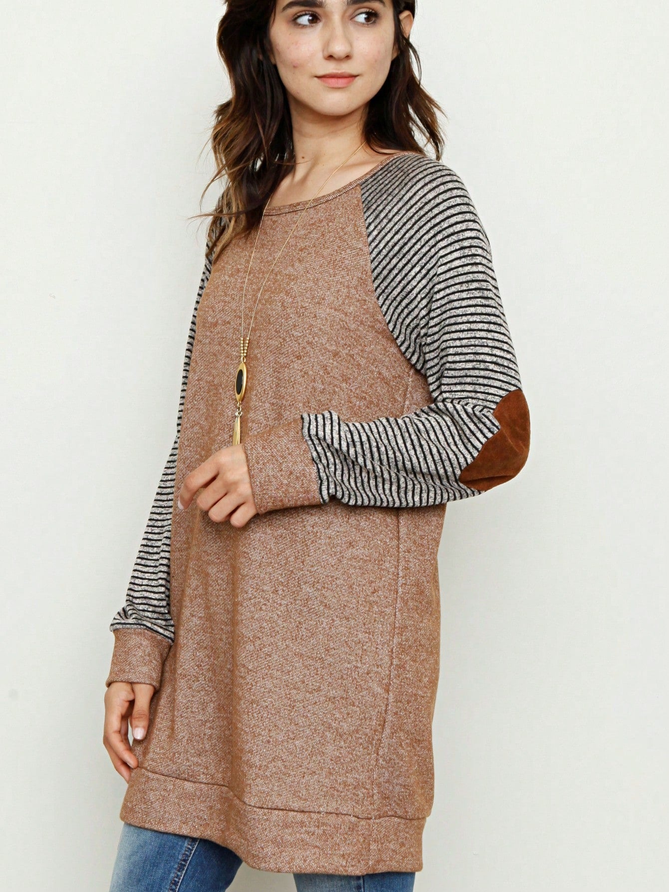 Boho Retro 90'sCheckered Solid Raglan Drop Shoulder Knit Top Sweatshirt Pullover Tunic