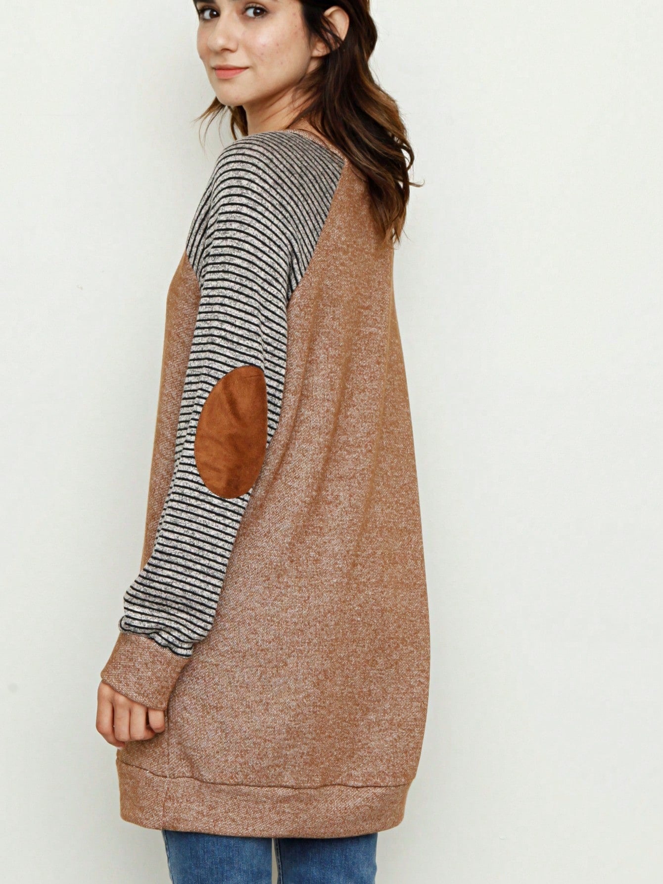 Boho Retro 90'sCheckered Solid Raglan Drop Shoulder Knit Top Sweatshirt Pullover Tunic