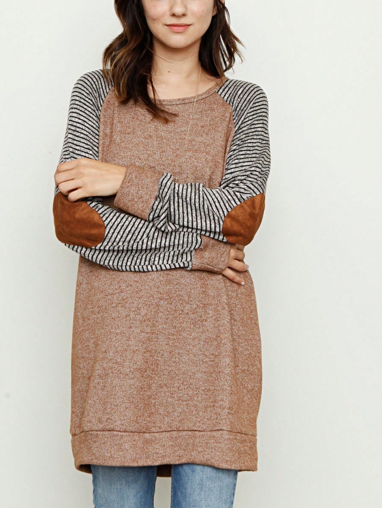 Boho Retro 90'sCheckered Solid Raglan Drop Shoulder Knit Top Sweatshirt Pullover Tunic