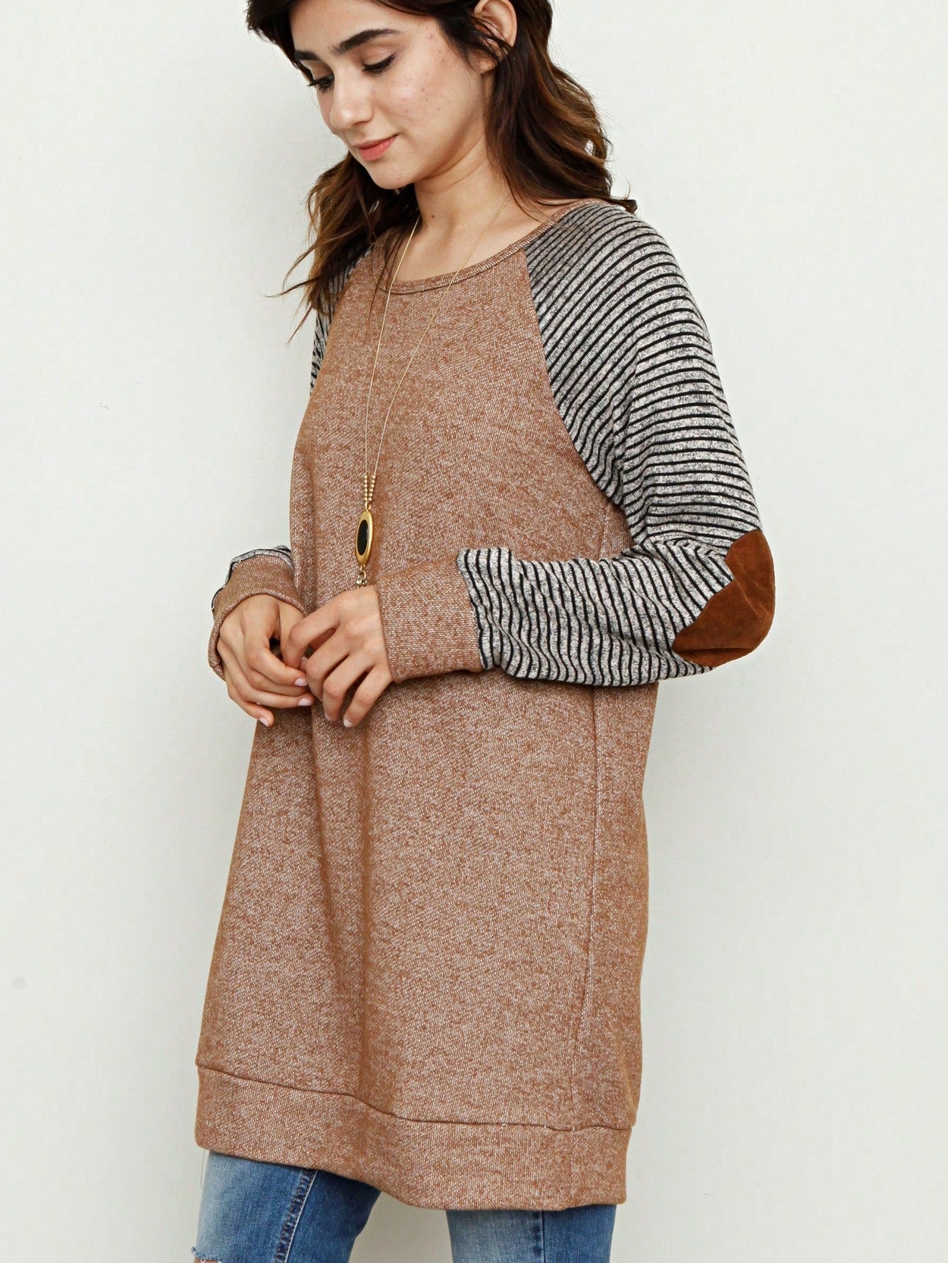Boho Retro 90'sCheckered Solid Raglan Drop Shoulder Knit Top Sweatshirt Pullover Tunic
