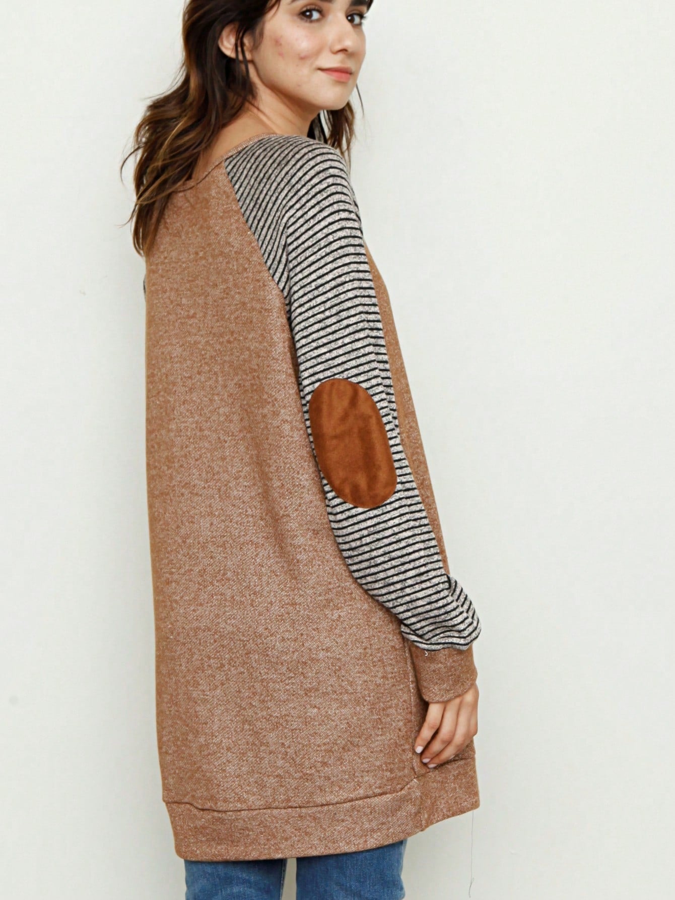 Boho Retro 90'sCheckered Solid Raglan Drop Shoulder Knit Top Sweatshirt Pullover Tunic