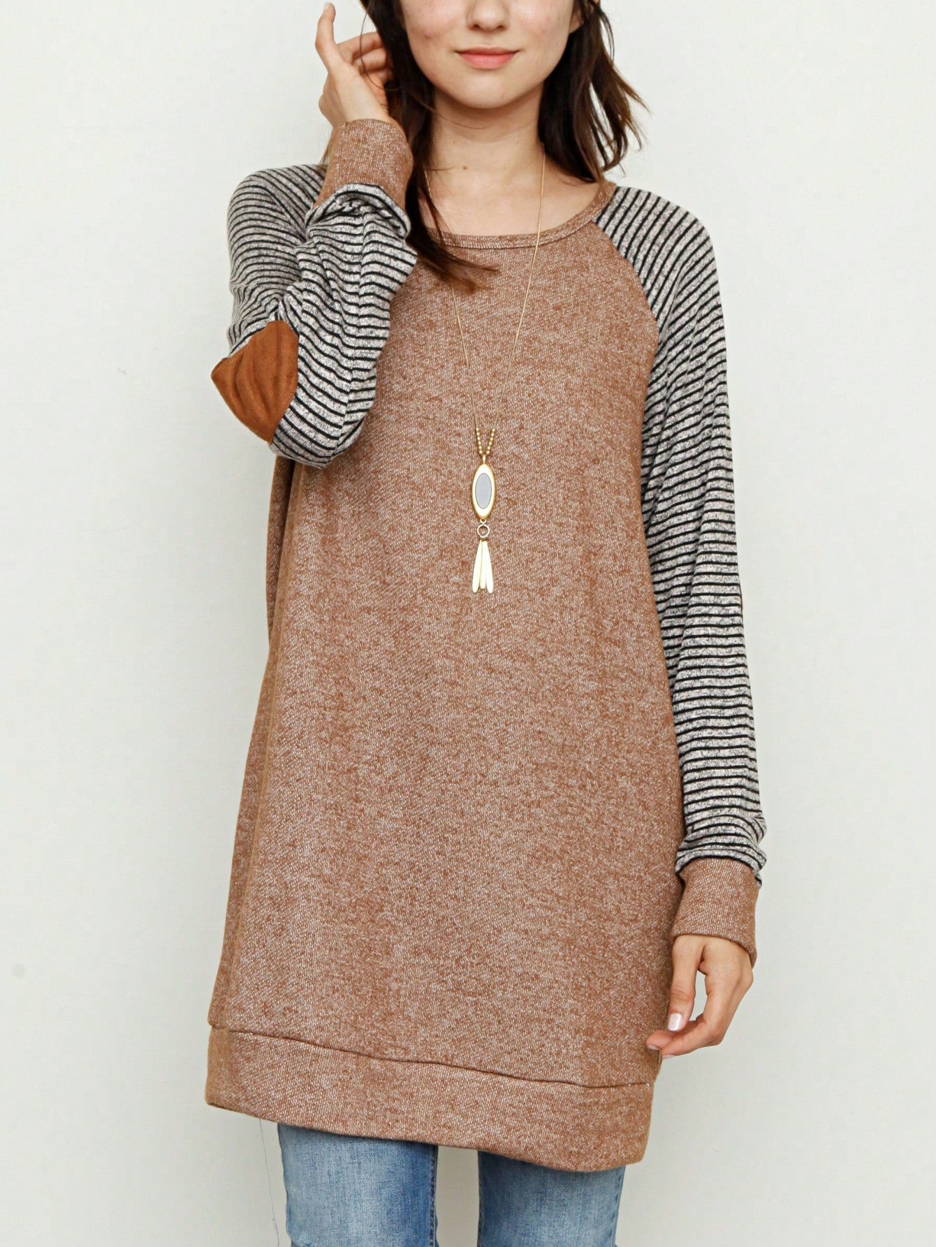 Boho Retro 90'sCheckered Solid Raglan Drop Shoulder Knit Top Sweatshirt Pullover Tunic