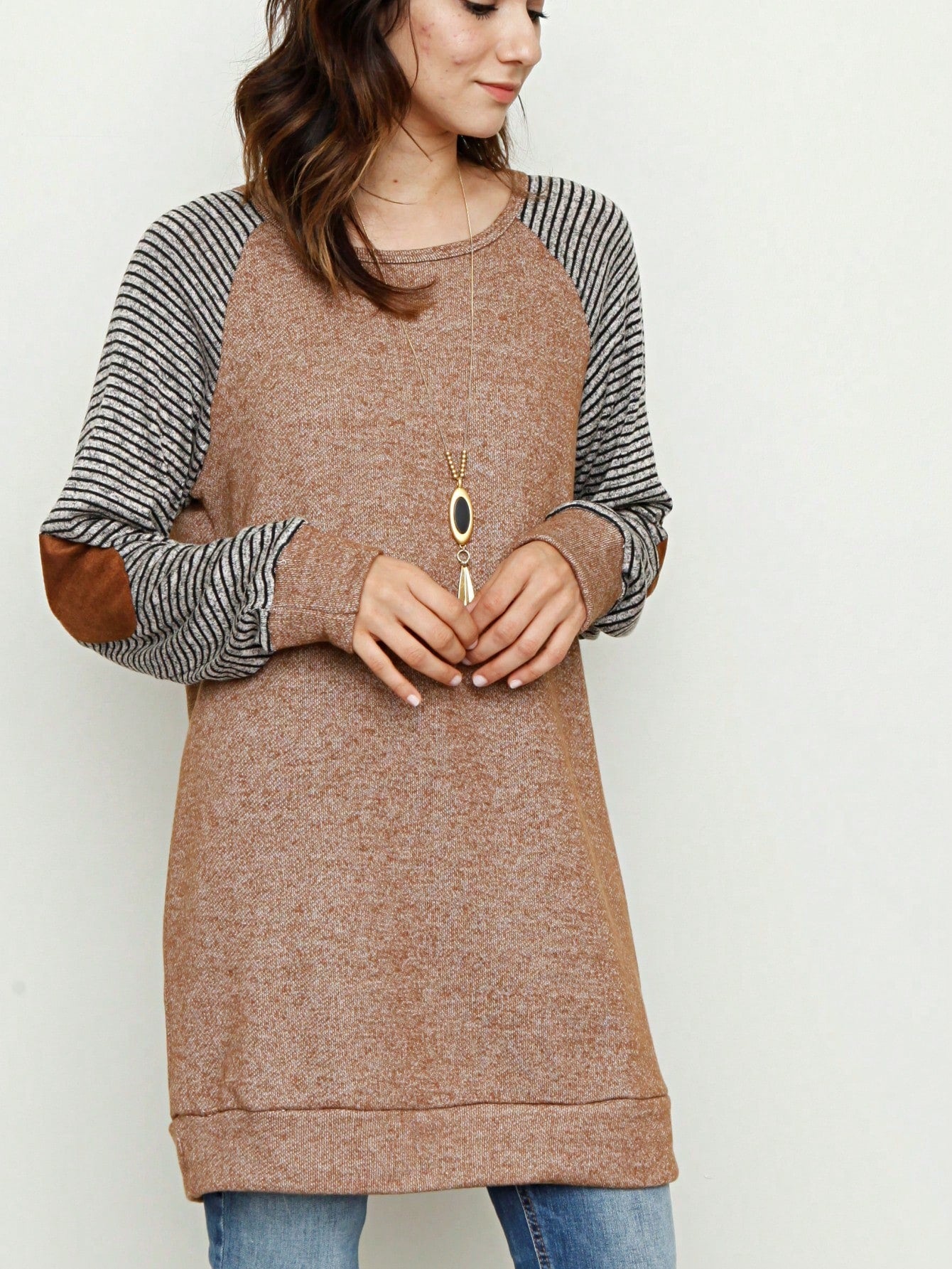 Boho Retro 90'sCheckered Solid Raglan Drop Shoulder Knit Top Sweatshirt Pullover Tunic