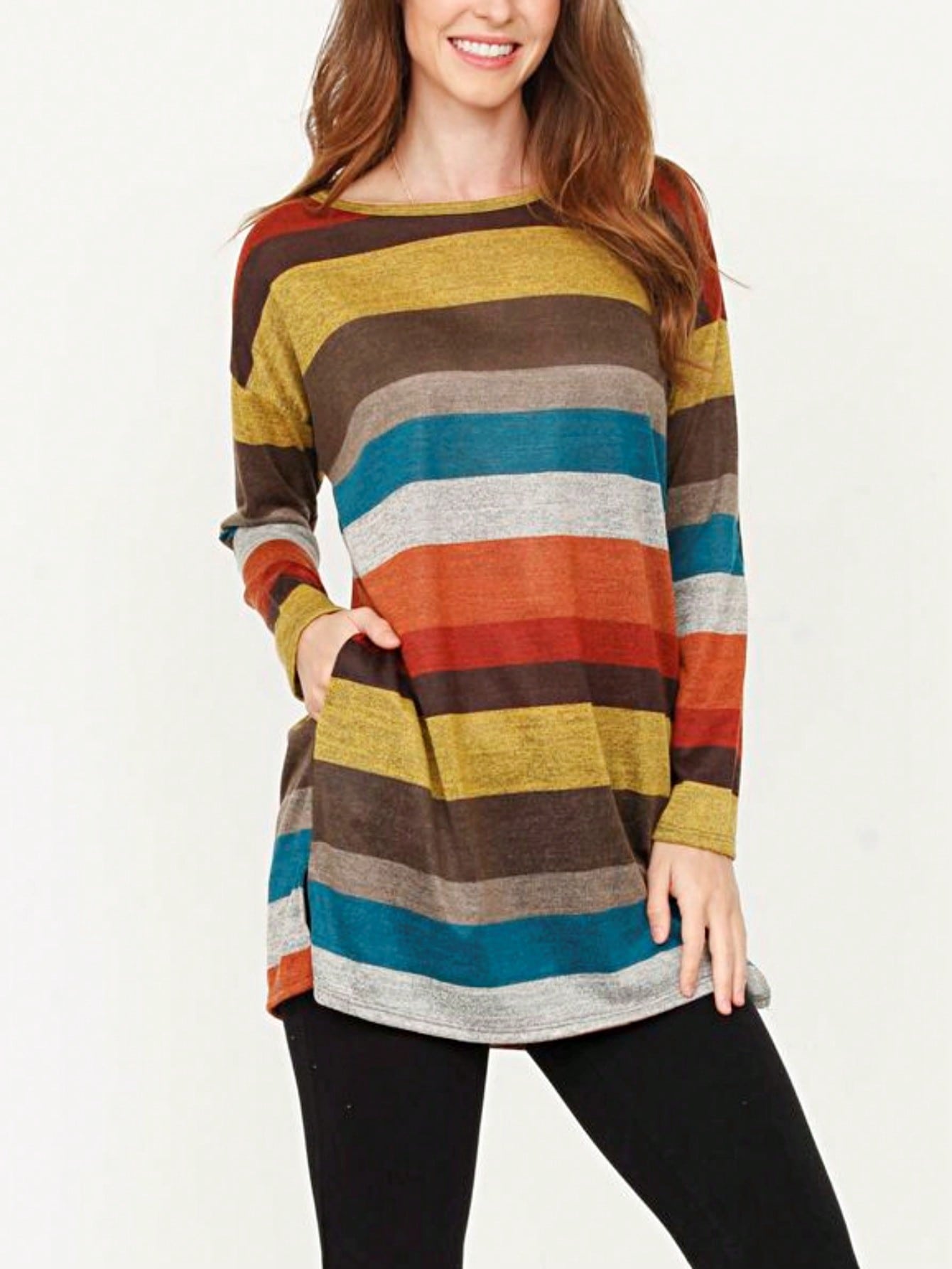 Boho Retro 90'sCheckered Solid Raglan Drop Shoulder Knit Top Sweatshirt Pullover Tunic