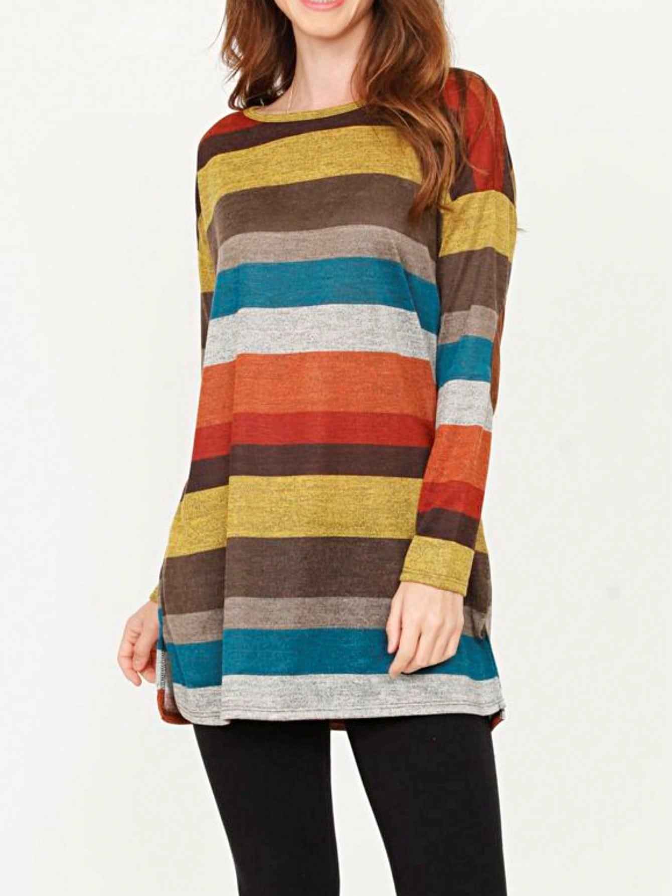 Boho Retro 90'sCheckered Solid Raglan Drop Shoulder Knit Top Sweatshirt Pullover Tunic