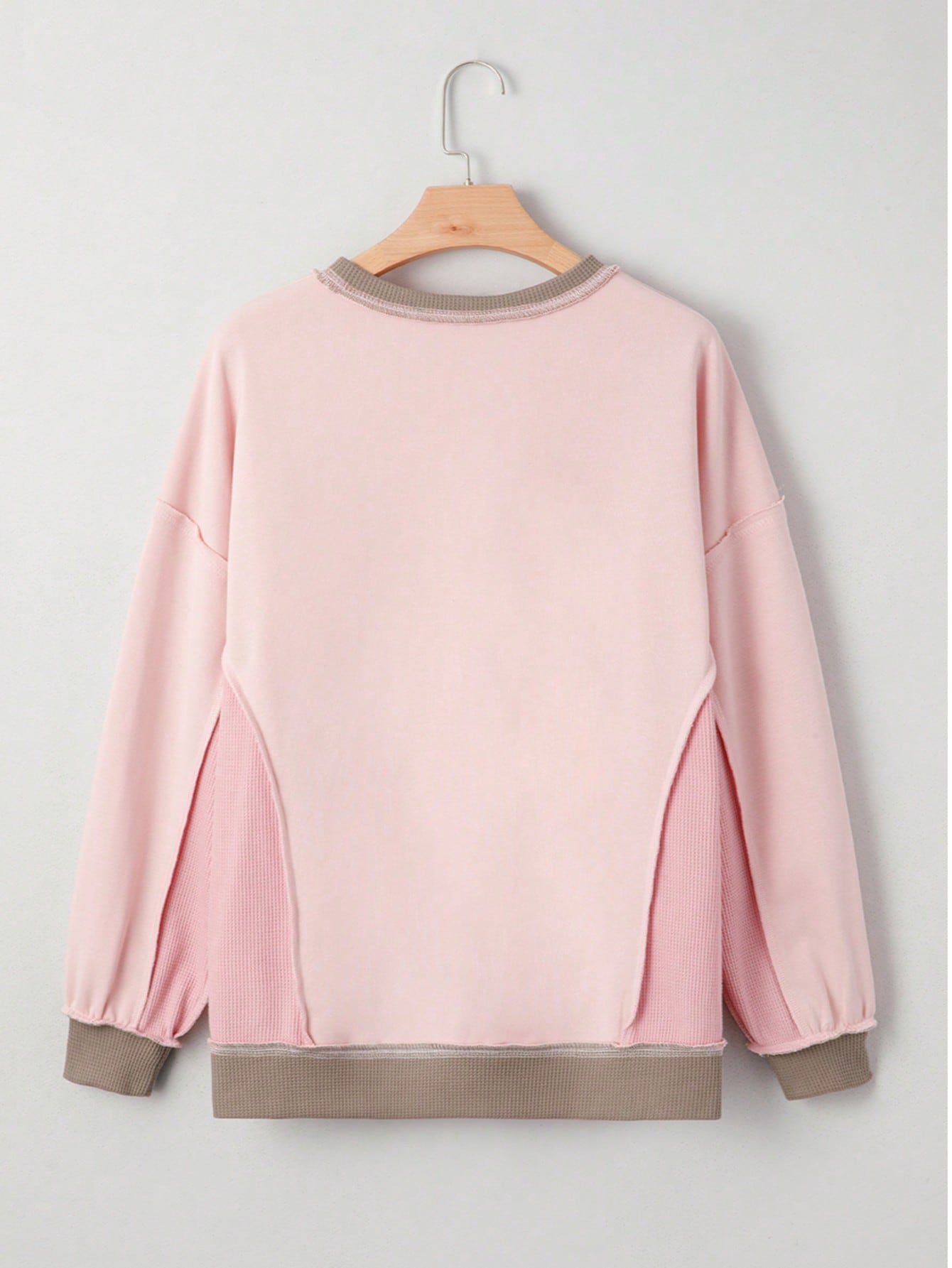 Boho Retro 90's Cotton Solid Patch Oversized Textured Knit Top Sweat Shirt Pullover
