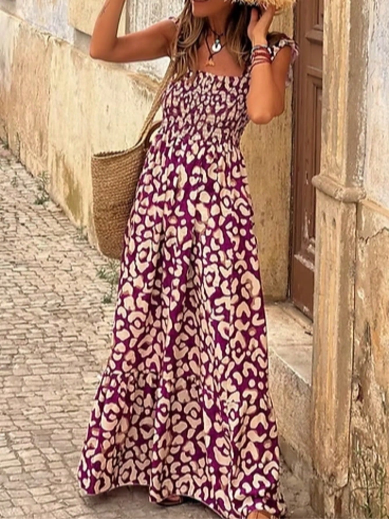 Boho Vacation Blue  Elegant Classic Tiered Maxi Long Shirt  Dress With Belt  Versatile Summer Dress For Women