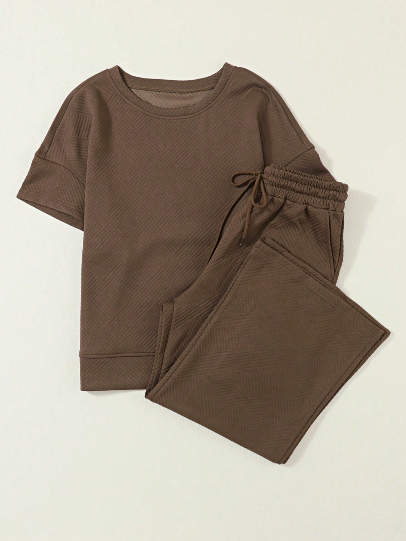Boho Retro 60's Viscose Ribbed Knit Drop Shoulder Dolman V Neck Top & Pants Loungewear Set
